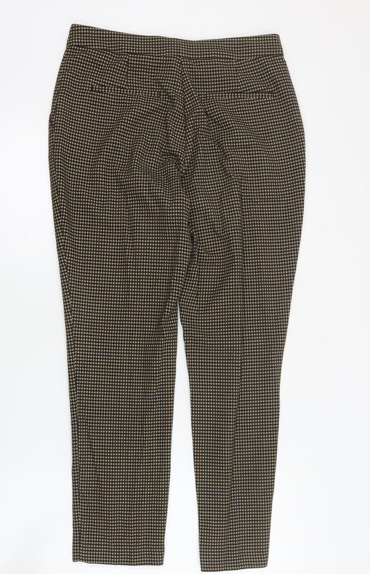 Marks and Spencer Womens Brown Geometric Polyester Carrot Trousers Size 12 L28 in Regular Zip