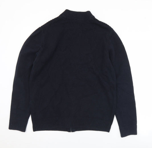 Matalan Mens Black Collared Cotton Full Zip Jumper Size M