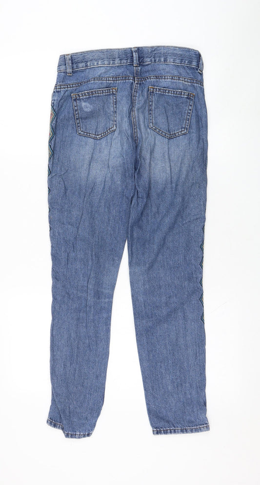 Matalan Girls Blue Cotton Straight Jeans Size 12 Years Regular Zip - Distressed