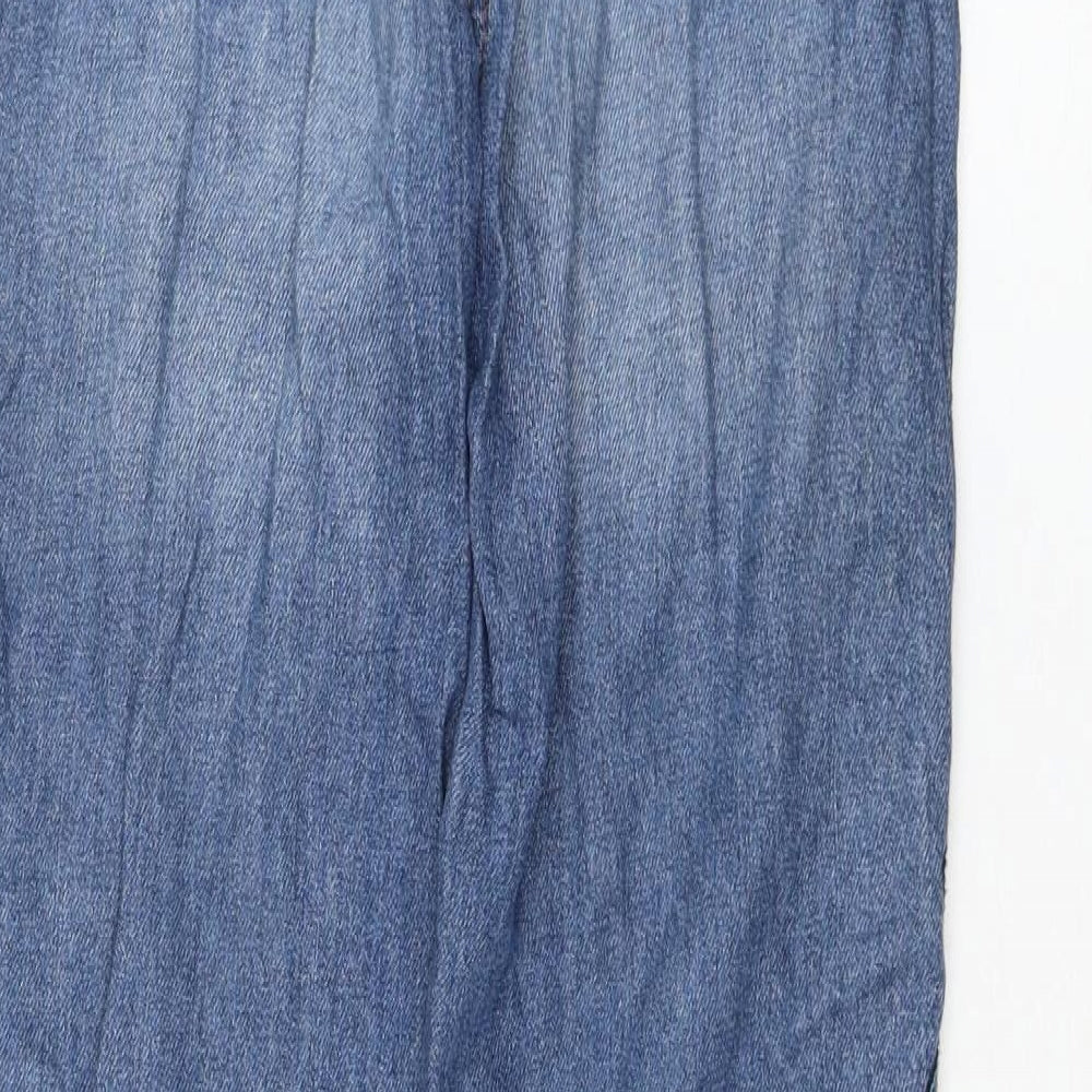 Matalan Girls Blue Cotton Straight Jeans Size 12 Years Regular Zip - Distressed