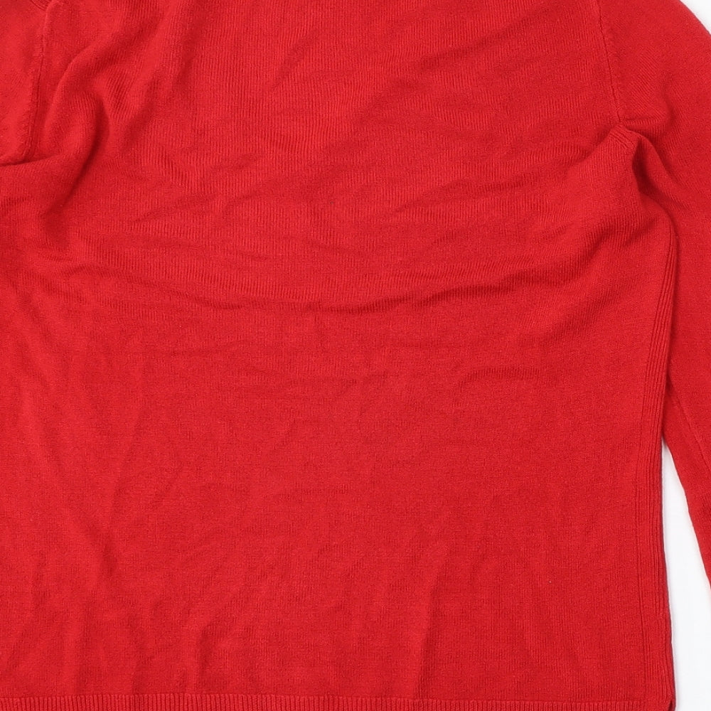 Marks and Spencer Womens Red V-Neck Polyester Pullover Jumper Size L