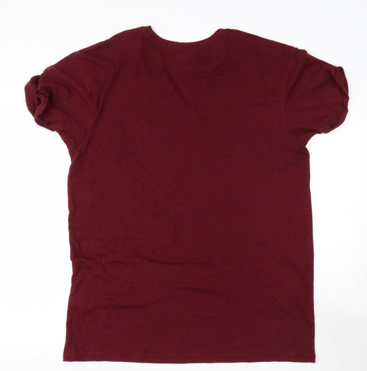 Bershka Mens Red T-Shirt Roll Neck