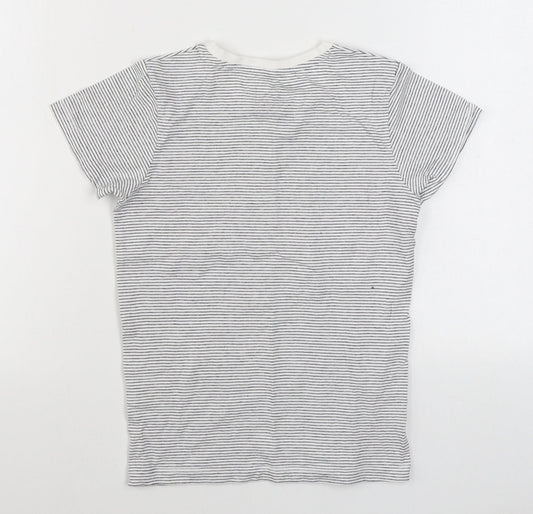 Matalan Girls White Striped 100% Cotton Basic T-Shirt Size 9 Years Round Neck Pullover