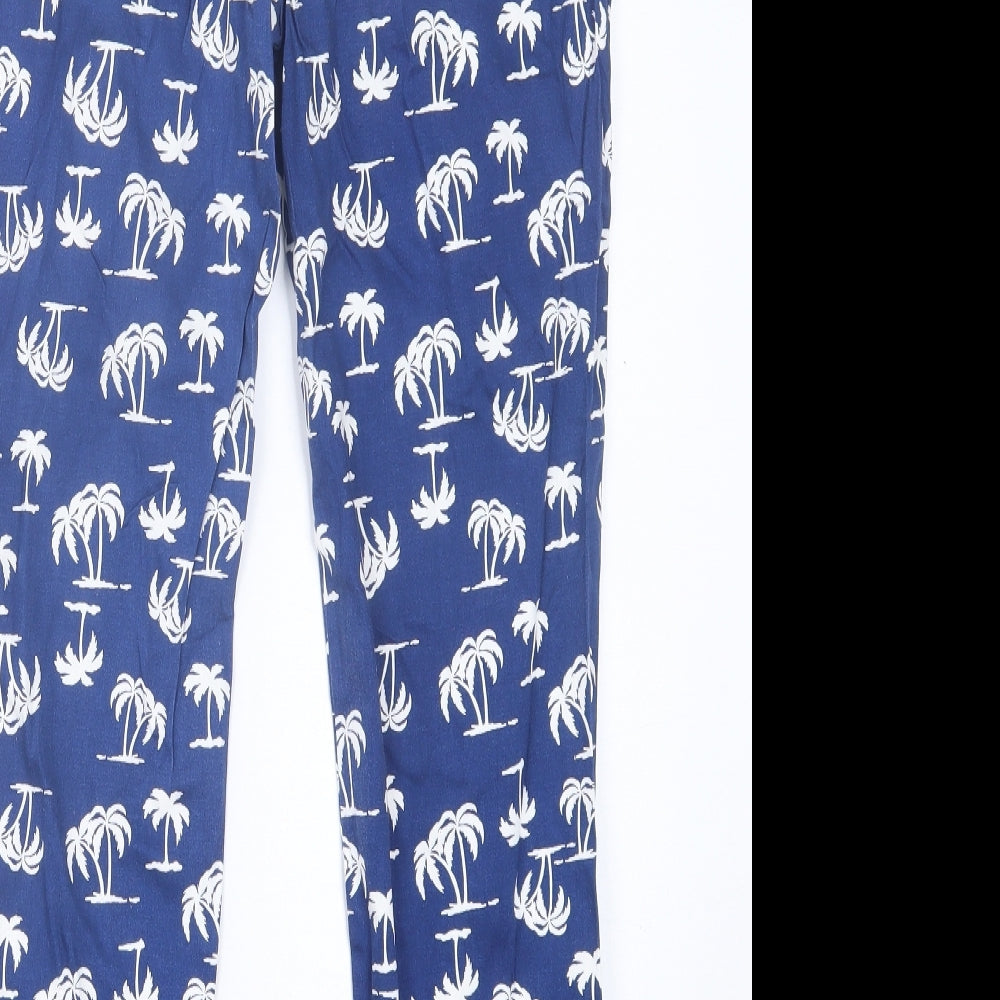 label Be Womens Blue Geometric Cotton Trousers Size 12 L26 in Regular Hook & Eye