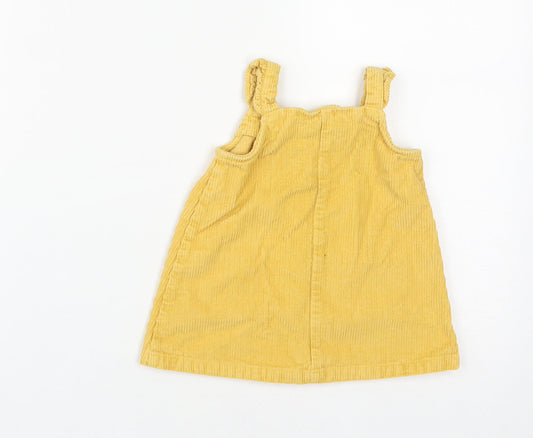 George Girls Yellow Cotton Pinafore/Dungaree Dress Size 3-6 Months Square Neck Snap
