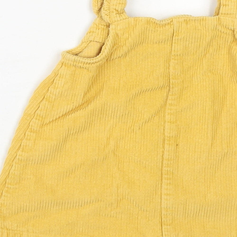 George Girls Yellow Cotton Pinafore/Dungaree Dress Size 3-6 Months Square Neck Snap