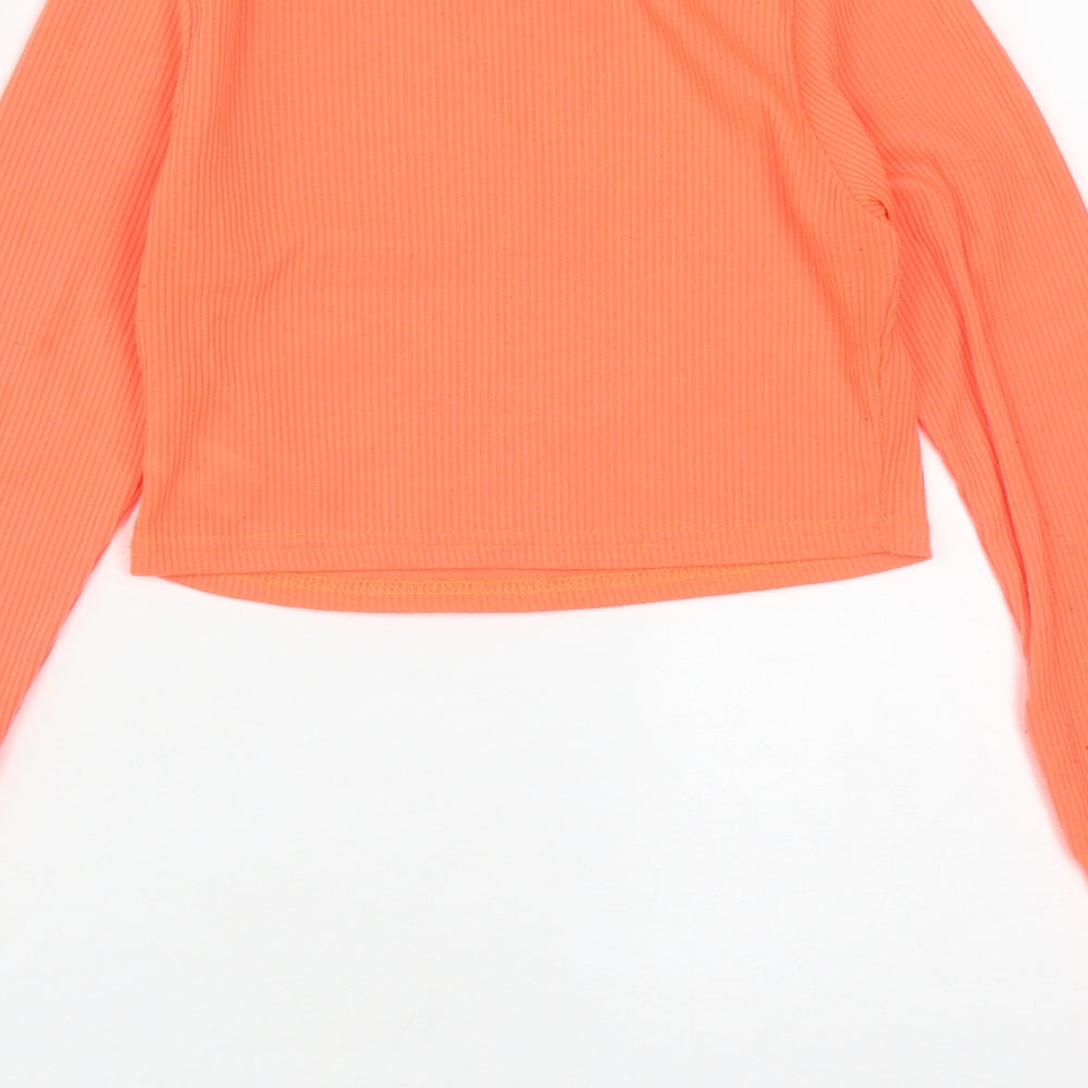 Boohoo Womens Orange Polyester Cropped T-Shirt Size 8 Round Neck - neon orange