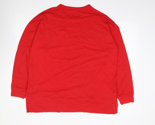 Apeiyu Womens Red Crew Neck Cotton Pullover Jumper Size XL