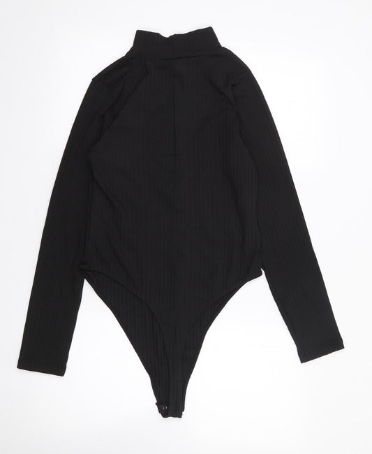 Boohoo Womens Black Polyester Bodysuit One-Piece Size 16 Snap - Ribbed
