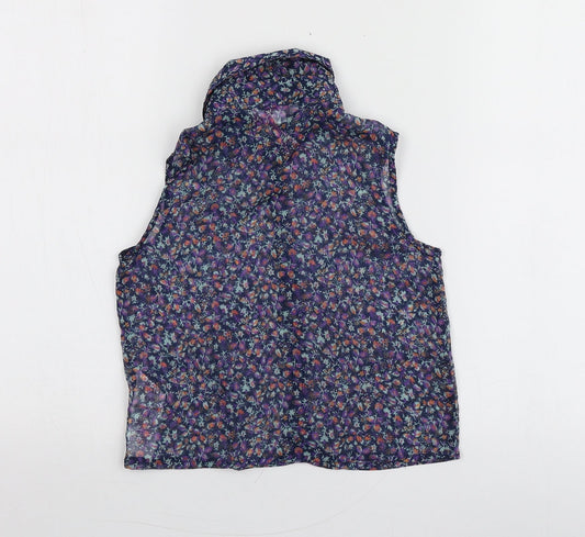 Miss Evie Girls Blue Floral Polyester Basic Button-Up Size 8 Years Collared