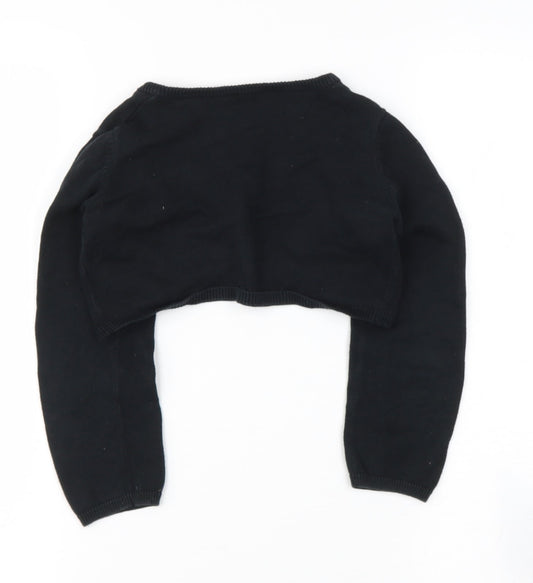 DRESS SHOP Girls Black V-Neck Cotton Cardigan Jumper Size 6-7 Years