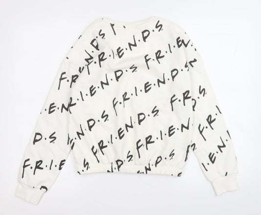 Preworn Girls White Geometric Cotton Pullover Sweatshirt Size 11-12 Years - Friends
