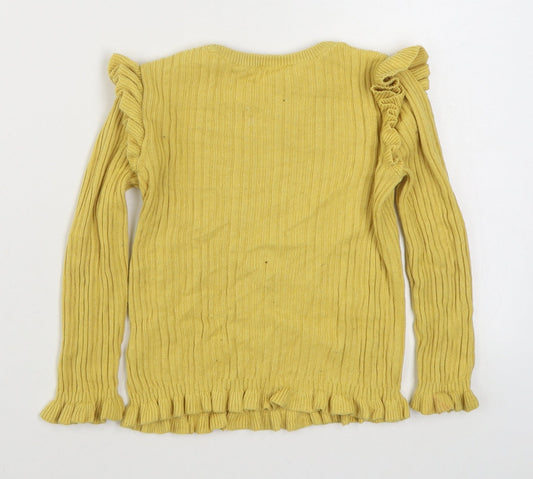 George Girls Yellow 100% Cotton Basic T-Shirt Size 5-6 Years High Neck Pullover
