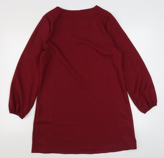 SheIn Womens Red Polyester A-Line Size M V-Neck Pullover