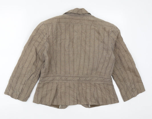 NEXT Womens Brown Striped Jacket Size 14 Button