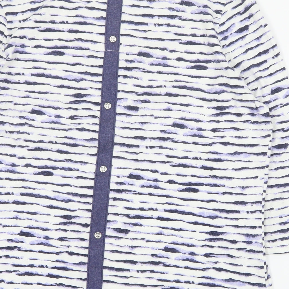 DASH Womens Blue Striped Polyester Basic T-Shirt Size S Round Neck