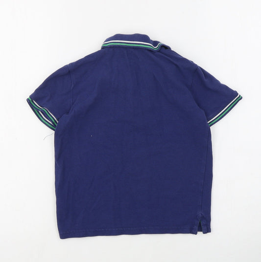 Marks and Spencer Boys Blue Cotton Basic Polo Size 7-8 Years Collared Button