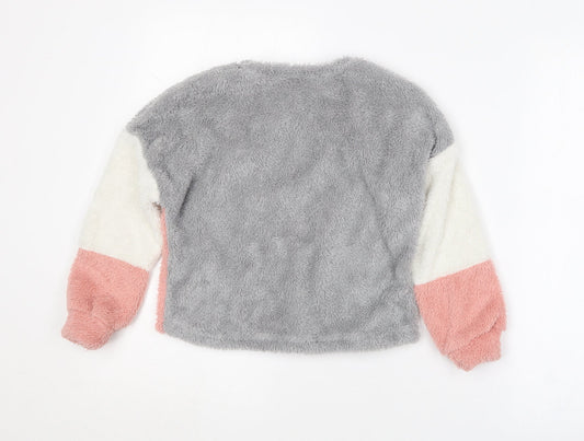 SheIn Girls Grey Round Neck Polyester Pullover Jumper Size 7 Years