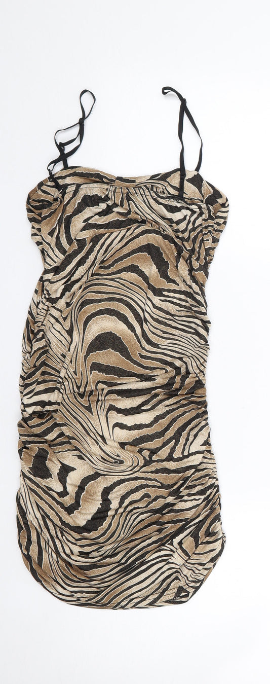 Evita Womens Brown Animal Print Polyester Bodycon Size 8 Sweetheart Pullover