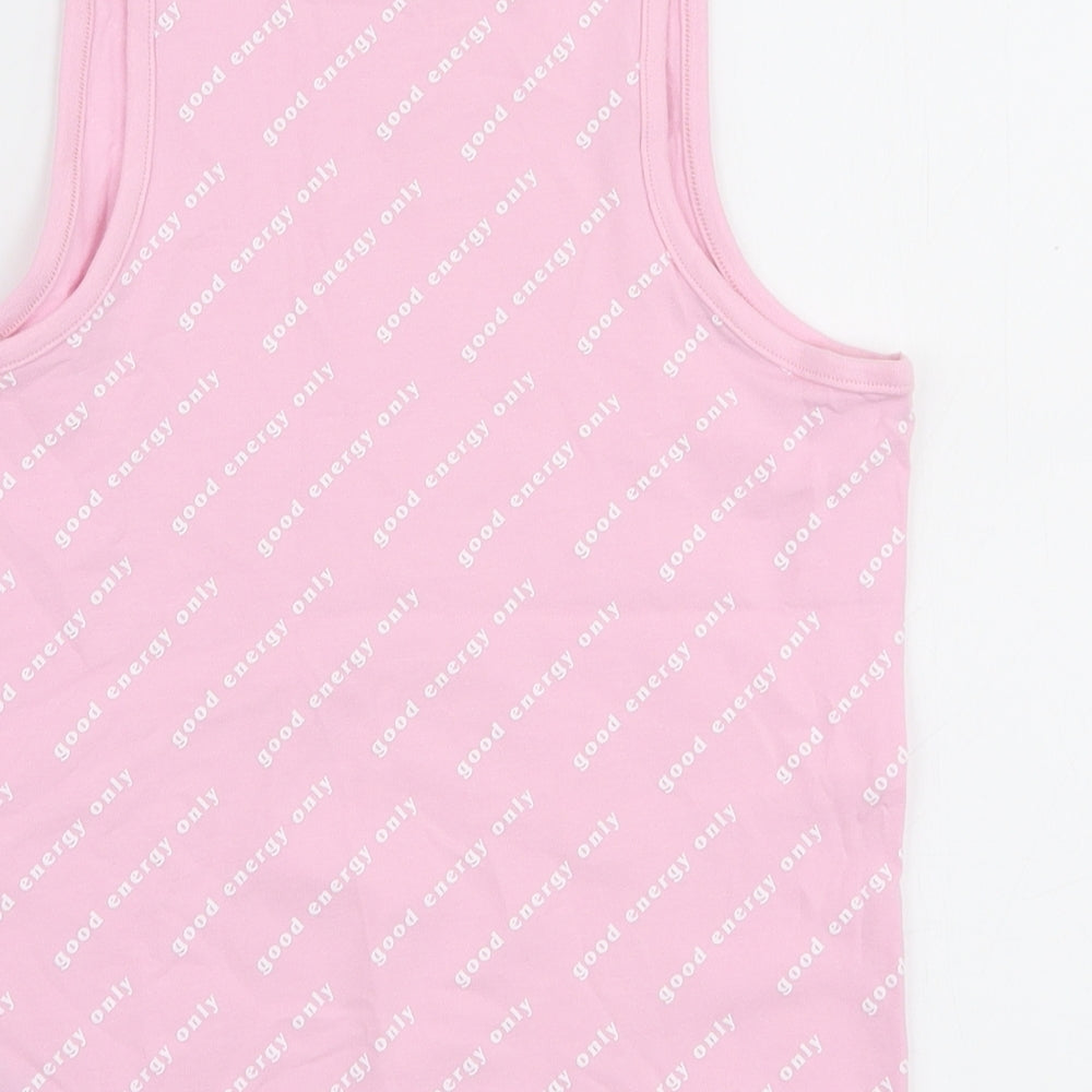 George Girls Pink Cotton Jersey Tank Size 13-14 Years Round Neck Pullover - Good energy only