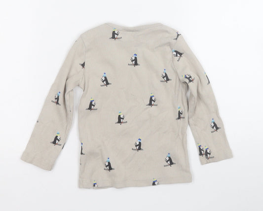 F&F Baby Beige Geometric Cotton Pullover Jumper Size 12-18 Months - Skiing Penguin