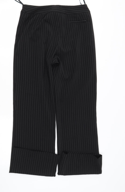 FOR WOMAN Womens Black Striped Polyester Trousers Size 8 L30 in Regular