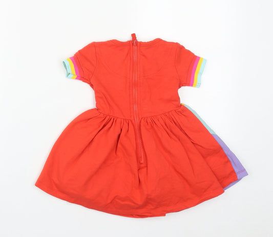Disney Girls Red Geometric Cotton Tutu Dress Size 2 Years Round Neck Zip - Minnie Mosue
