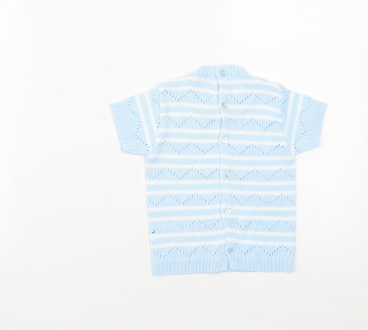 Zip Zap Baby Blue Striped Acrylic Pullover Jumper Size 9-12 Months Button