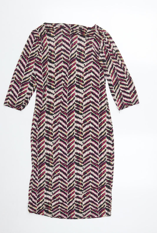 Oui Womens Multicoloured Geometric Polyester Bodycon Size M Round Neck