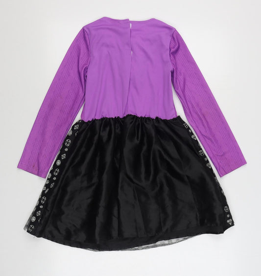 Tesco Girls Pink Polyester Skater Dress Size 7-8 Years Round Neck Hook & Loop