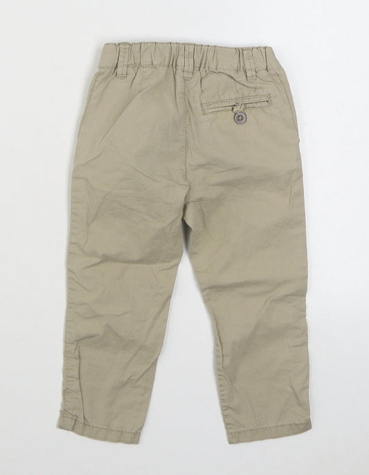 H&M Girls Beige 100% Cotton Chino Trousers Size 3 Years Regular Zip