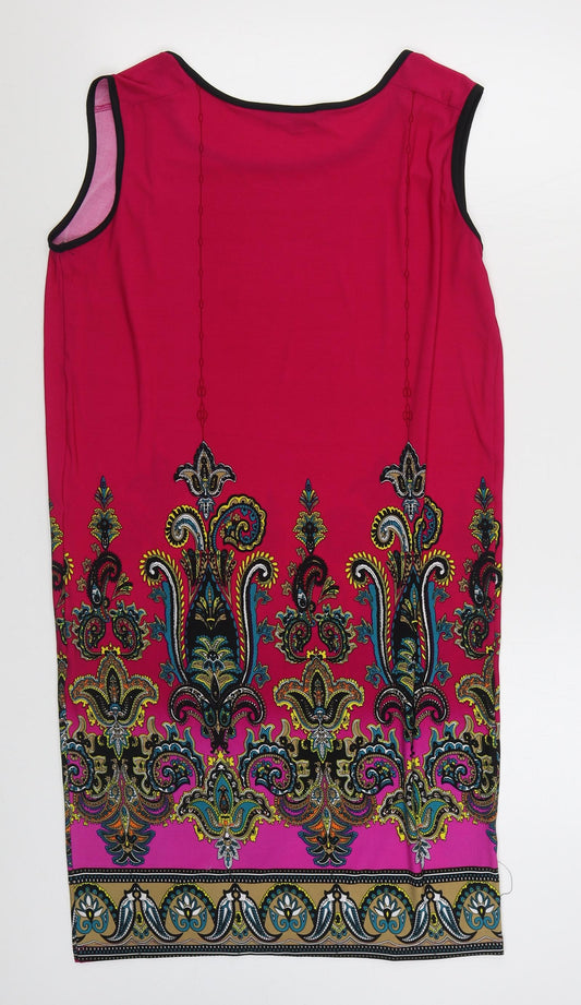 Print Fusion Womens Pink Geometric Polyester T-Shirt Dress Size S Scoop Neck Pullover