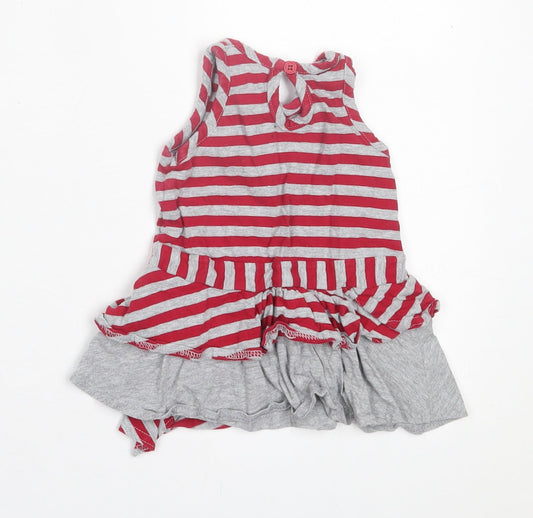 Matalan Girls Red Striped Cotton A-Line Size 3-6 Months Crew Neck Button