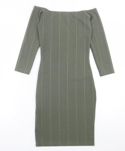 Miss Selfridge Womens Green Polyester Bodycon Size 8 Off the Shoulder Pullover