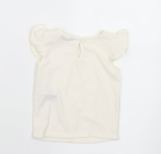Primark Girls White Polyester Basic T-Shirt Size 6-9 Months Round Neck