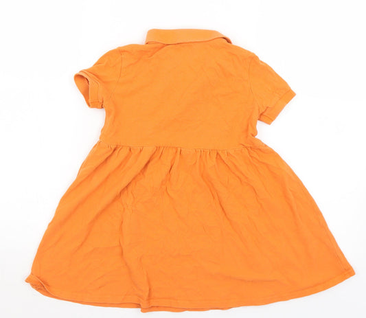 SheIn Girls Orange Cotton A-Line Size 7 Years Collared Button