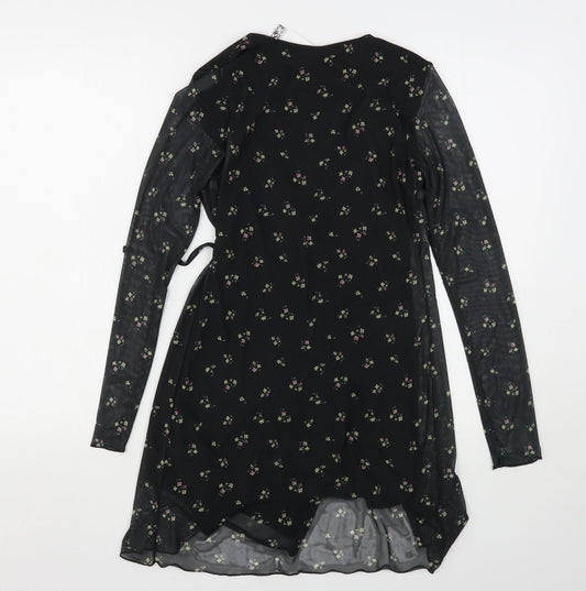 H&M Womens Black Floral Polyester Mini Size XS V-Neck