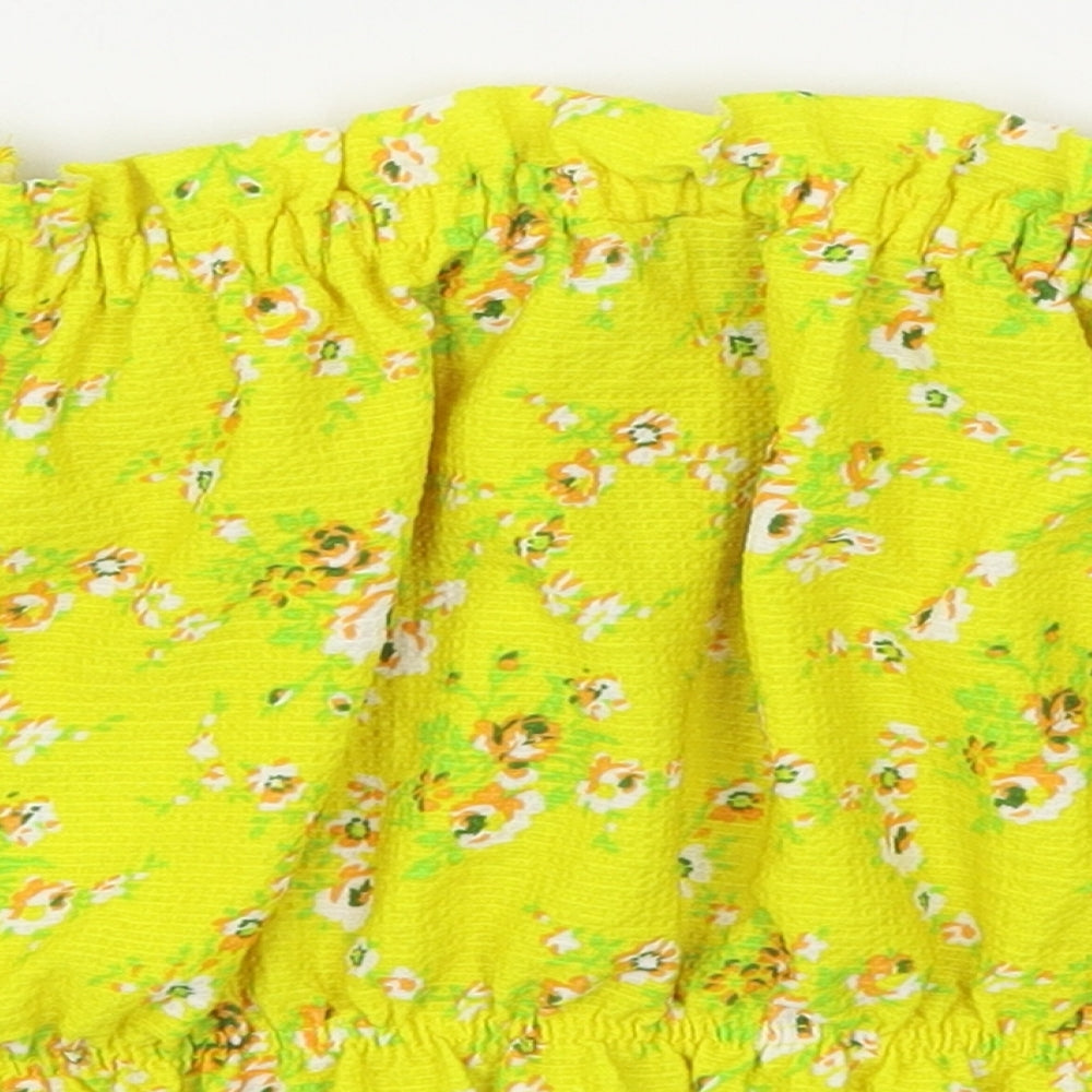 Topshop Womens Yellow Floral Polyester Cropped Tank Size 10 Off the Shoulder