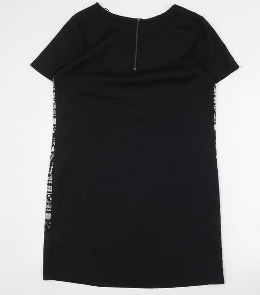 Butterfly Womens Black Geometric Polyester Mini Size 14 Round Neck Zip