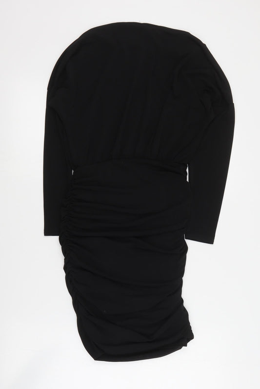 New Look Womens Black Polyester Mini Size 8 Round Neck Pullover - Ruched