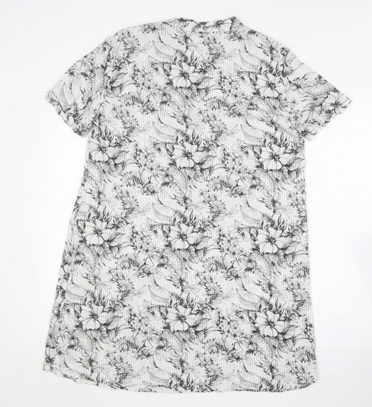 My Bra Fashion Womens White Floral Cotton Shirt Dress Size S V-Neck
