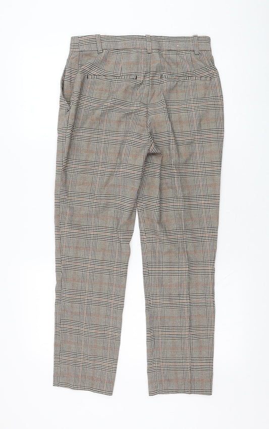 H&M Womens Check Polyester Carrot Trousers Size 8 L26 in Regular Zip