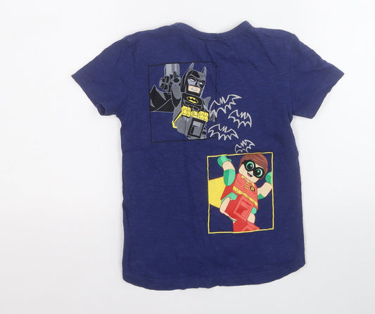 NEXT Boys Blue Cotton Pullover T-Shirt Size 4 Years Round Neck - Lego Batman Robin