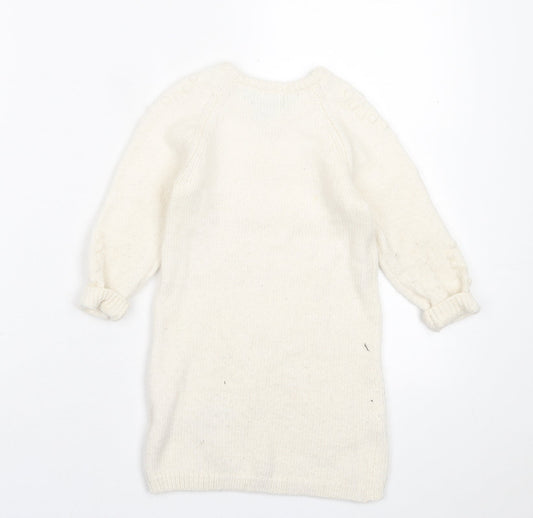 Primark Girls White Acrylic Jumper Dress Size 24 Months Crew Neck Pullover