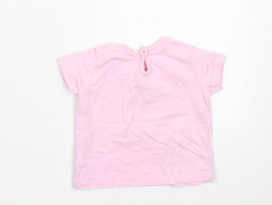 Cherokee Girls Pink Cotton Basic T-Shirt Size 3-6 Months Crew Neck Button