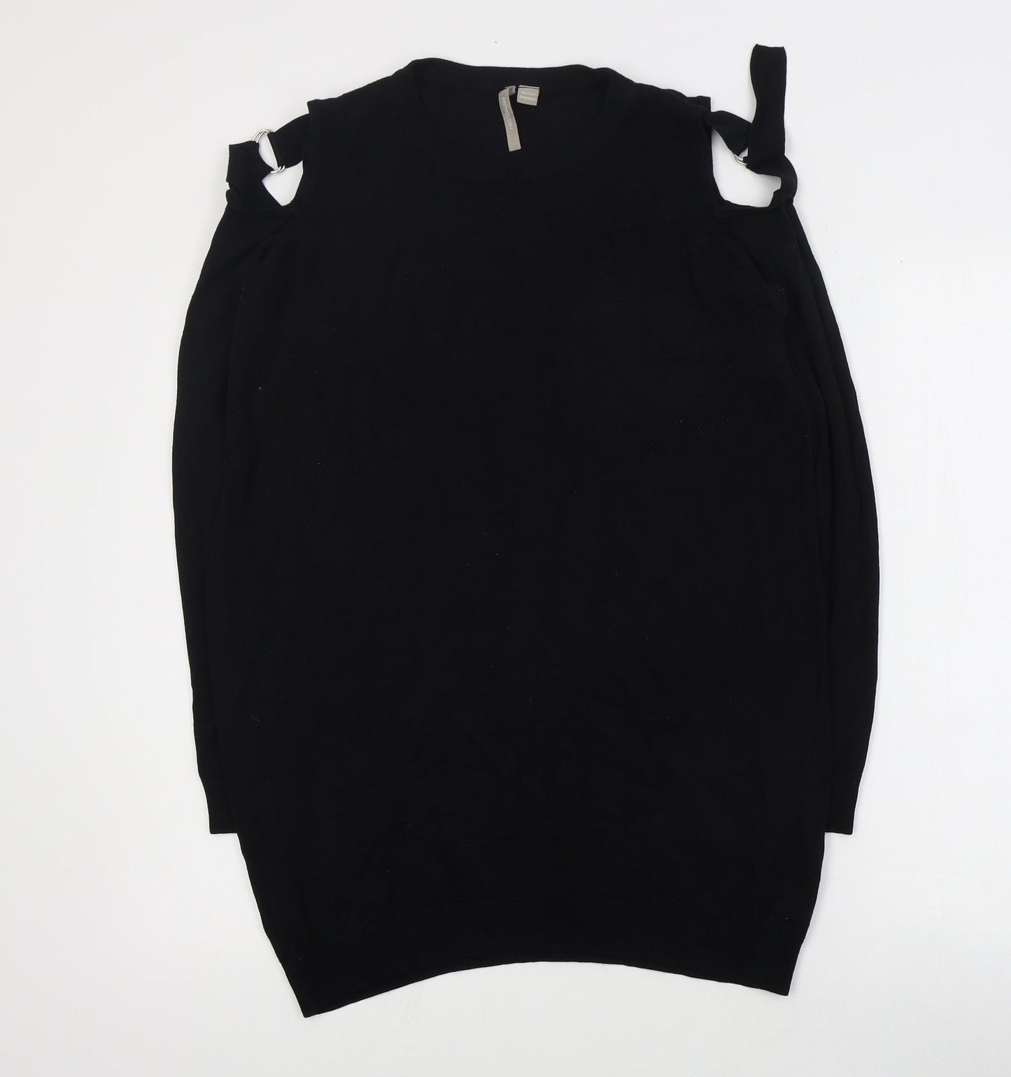 Anthology Womens Black Round Neck Cotton Pullover Jumper Size 12