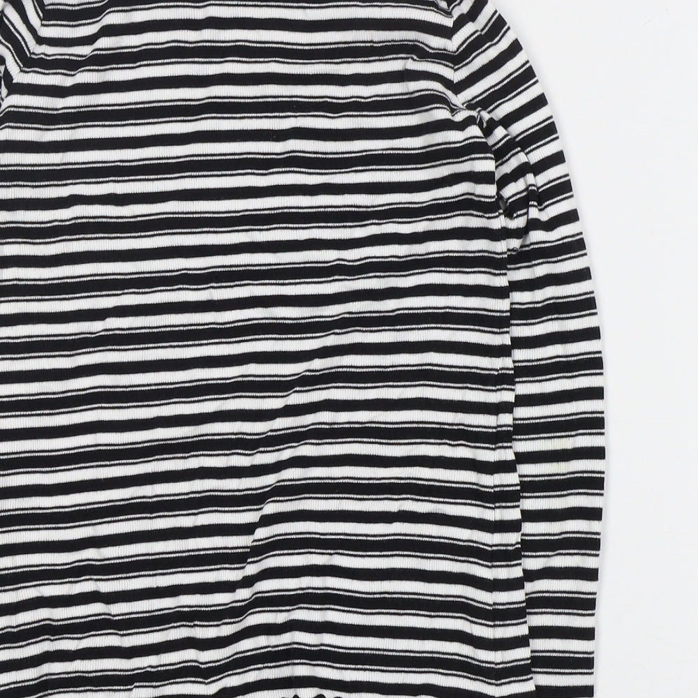 Marks and Spencer Womens Black High Neck Striped Cotton Pullover Jumper Size 12