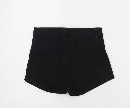 H&M Womens Black Cotton Cut-Off Shorts Size 4 Regular Zip