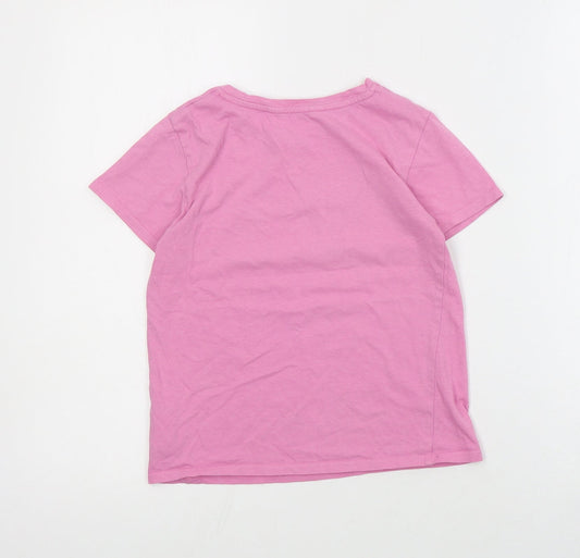 H&M Girls Pink Cotton Basic T-Shirt Size 7-8 Years Crew Neck Pullover - Slogan
