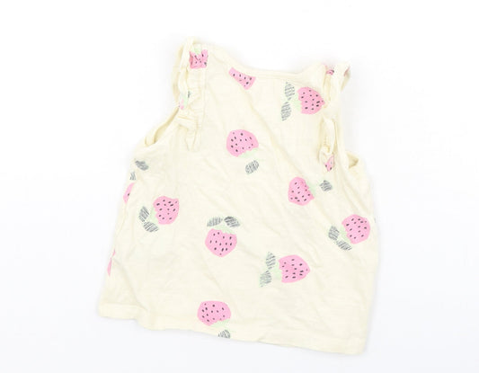 NEXT Girls Yellow Cotton Camisole Tank Size 9-12 Months Round Neck - strawberries